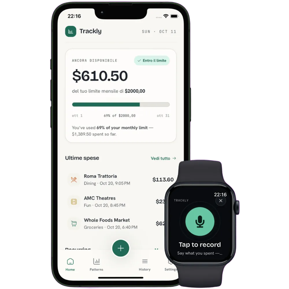 Trackly on iPhone alongside Apple Watch voice capture